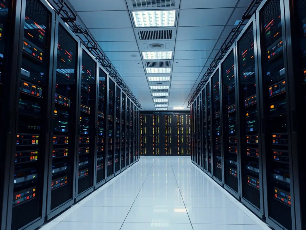 A well-lit server room with advanced infrastructure supporting AI applications.